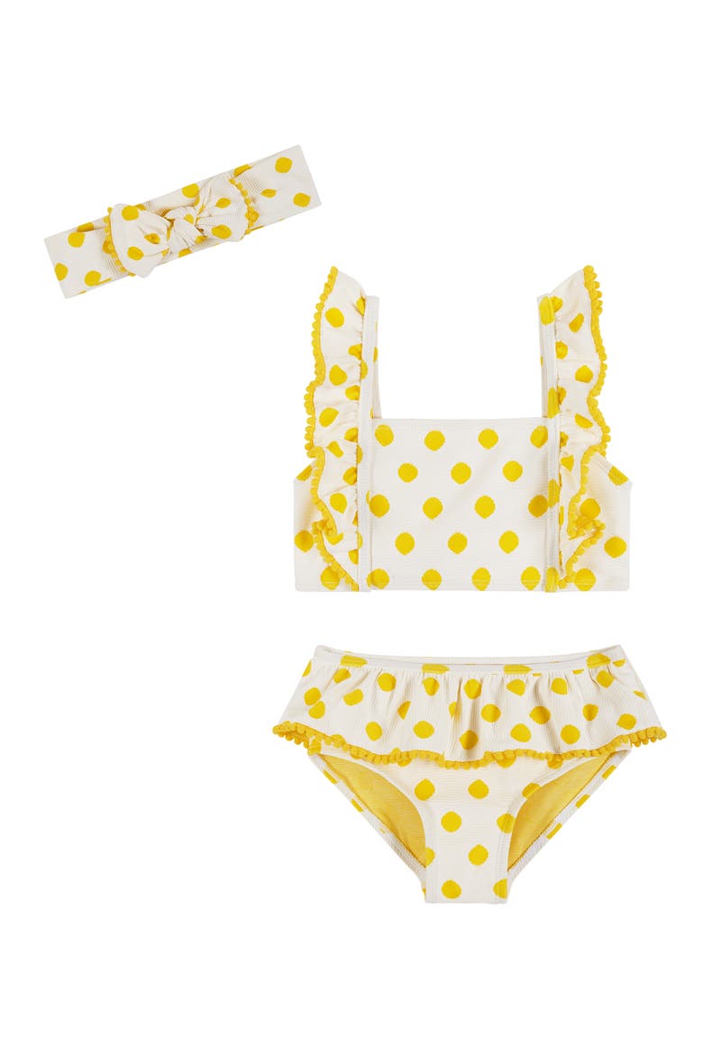 Kids' Three-Piece Bikini Set, Main, color, YELLOW POLK A DOT