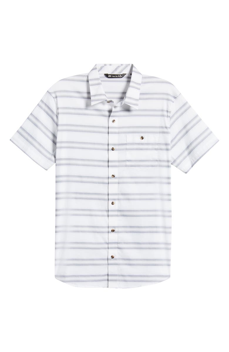 TravisMathew Aiden Stripe Short Sleeve Button-Up Shirt, Alternate, color, White