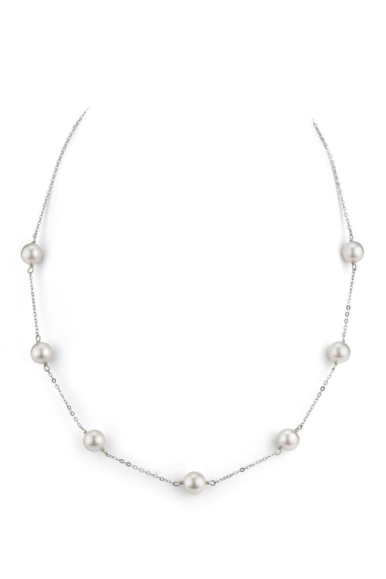 14K Gold Japanese Akoya Pearl Tincup Necklace, Main, color, White Gold Chain