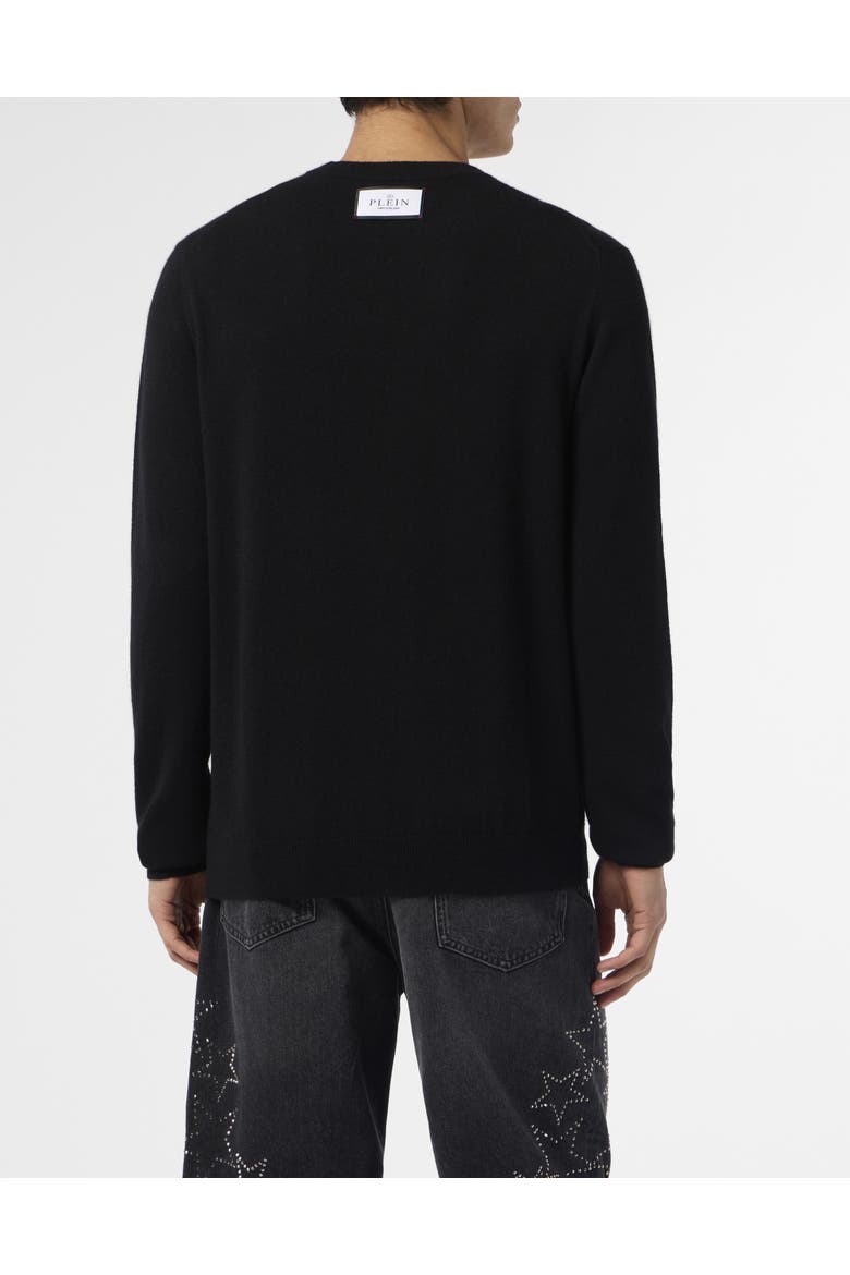 Cashmere Roundneck Pullover Jacquard Hexagon Men, Alternate, color, black