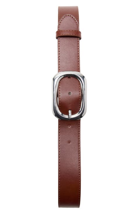 Oval Buckle Faux Leather Belt