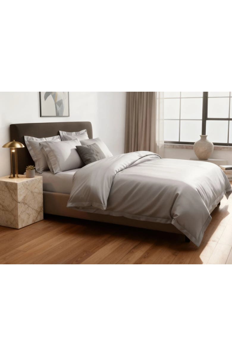 Ela Lane USA Signature Sateen Hemstitched Duvet Cover, Alternate, color, Grey Queen