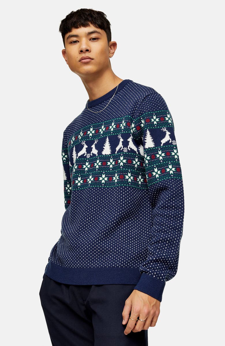 Topman Fair Isle Crewneck Sweater, Alternate, color,