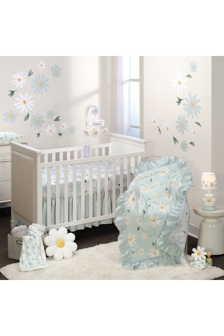 Sweet Daisy 100% Cotton Floral Baby Fitted Crib Sheet, Alternate, color, White/ Blue