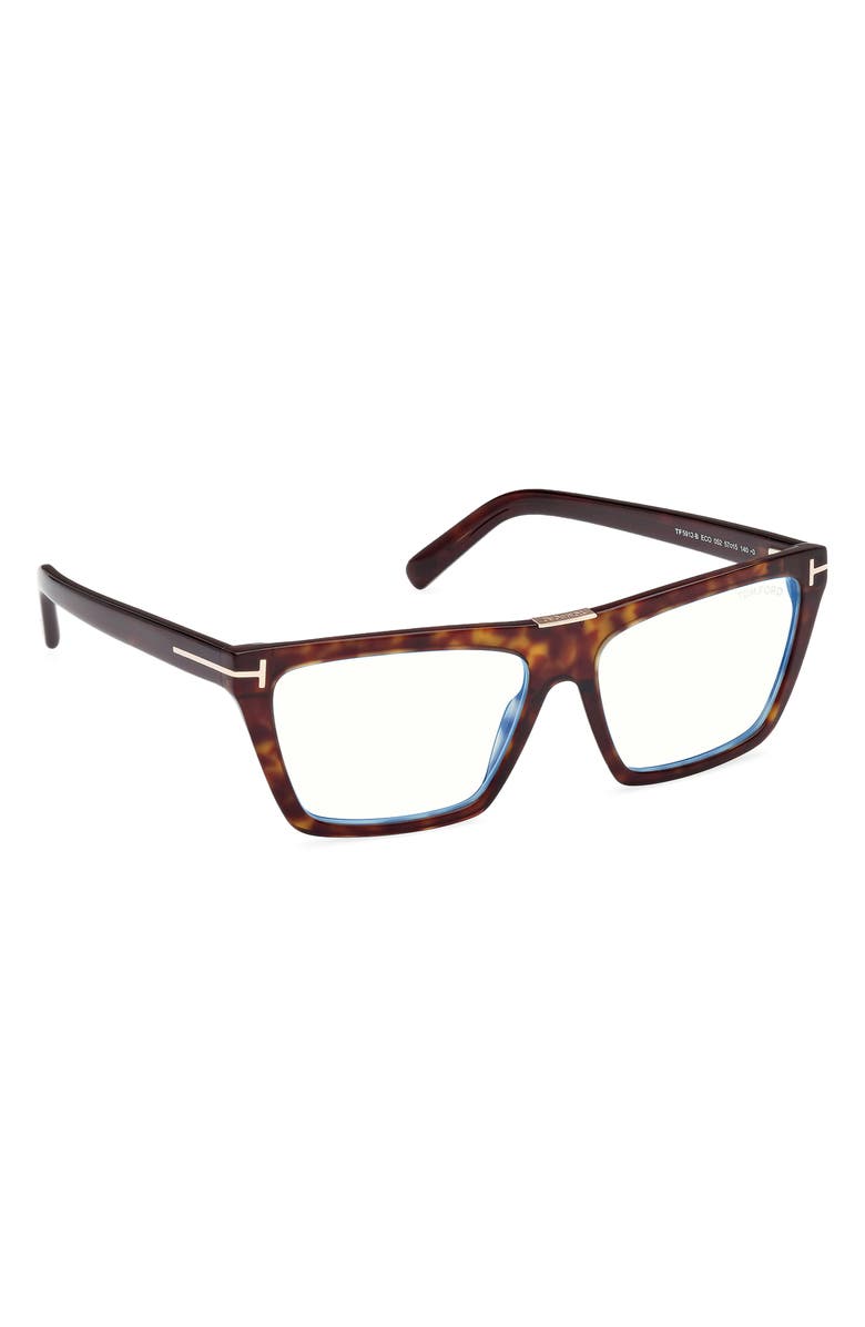 TOM FORD 57mm Square Blue Light Blocking Glasses, Alternate, color, Havana Eco / T Logo