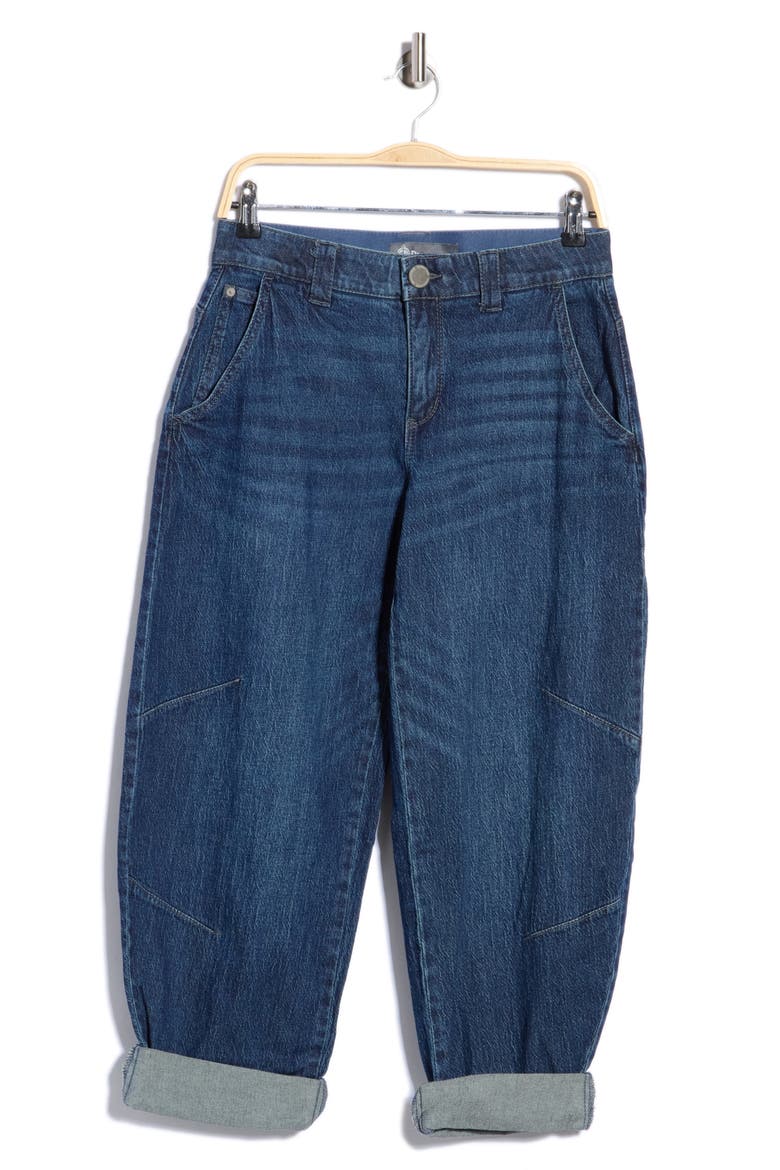 Roll Cuff Barrel Leg Jeans, Main, color, BLUE