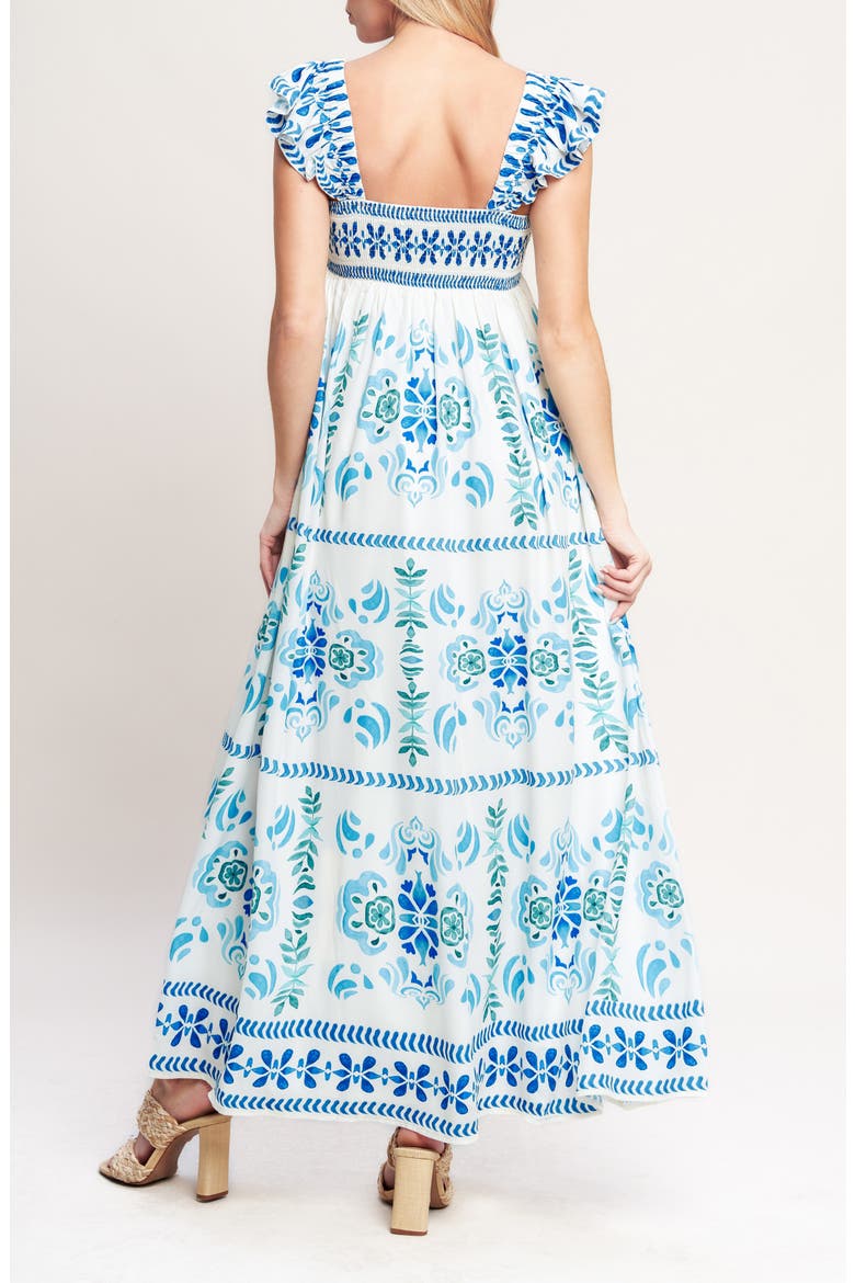 Flutter Sleeve Maxi Dress, Alternate, color, BLUE WHITE