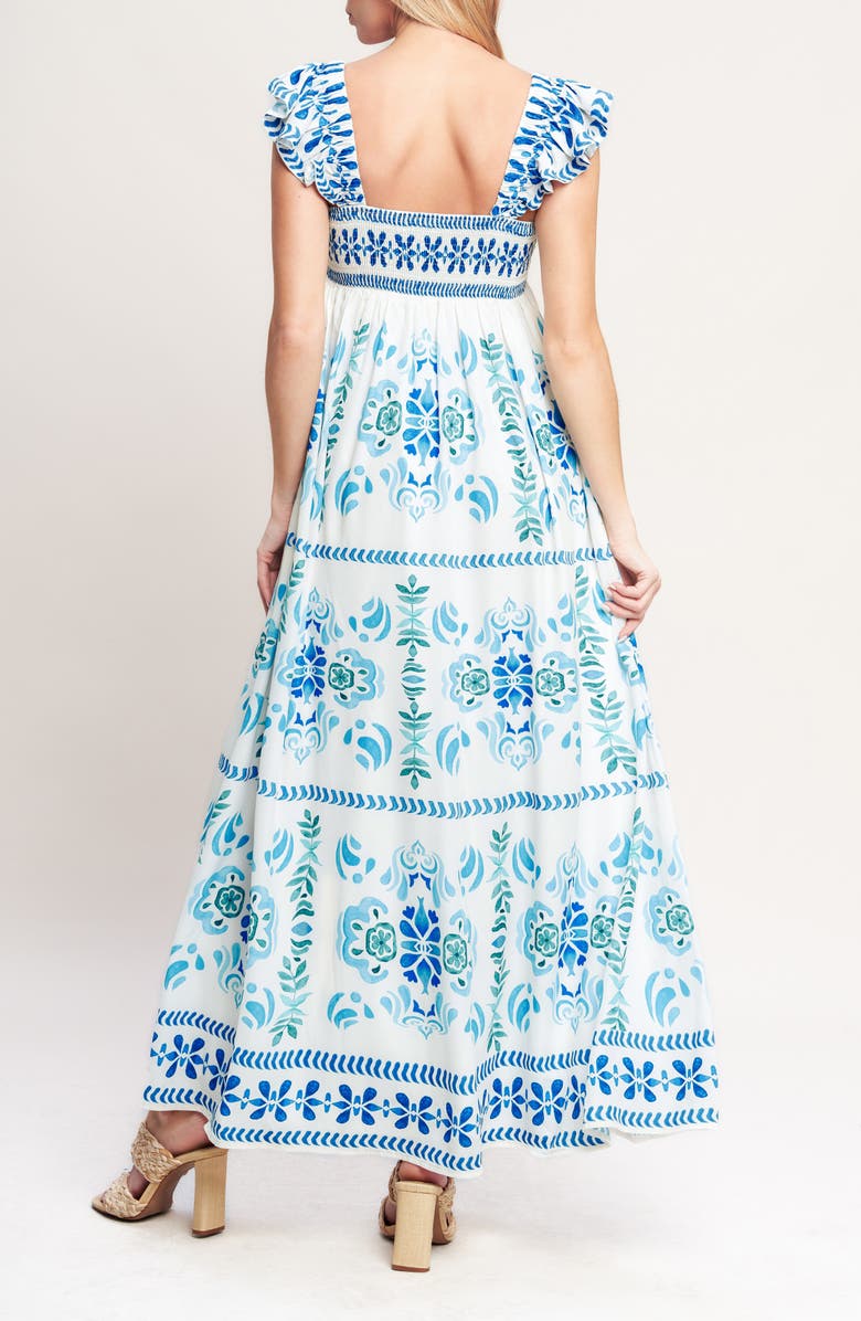 FLYING TOMATO Flutter Sleeve Maxi Dress, Alternate, color, Blue White