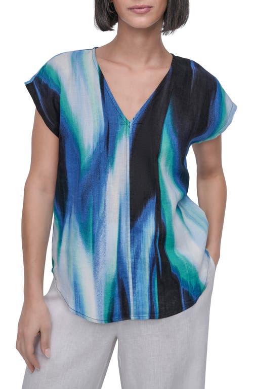 Dkny V-neck Linen Top In Caribbean