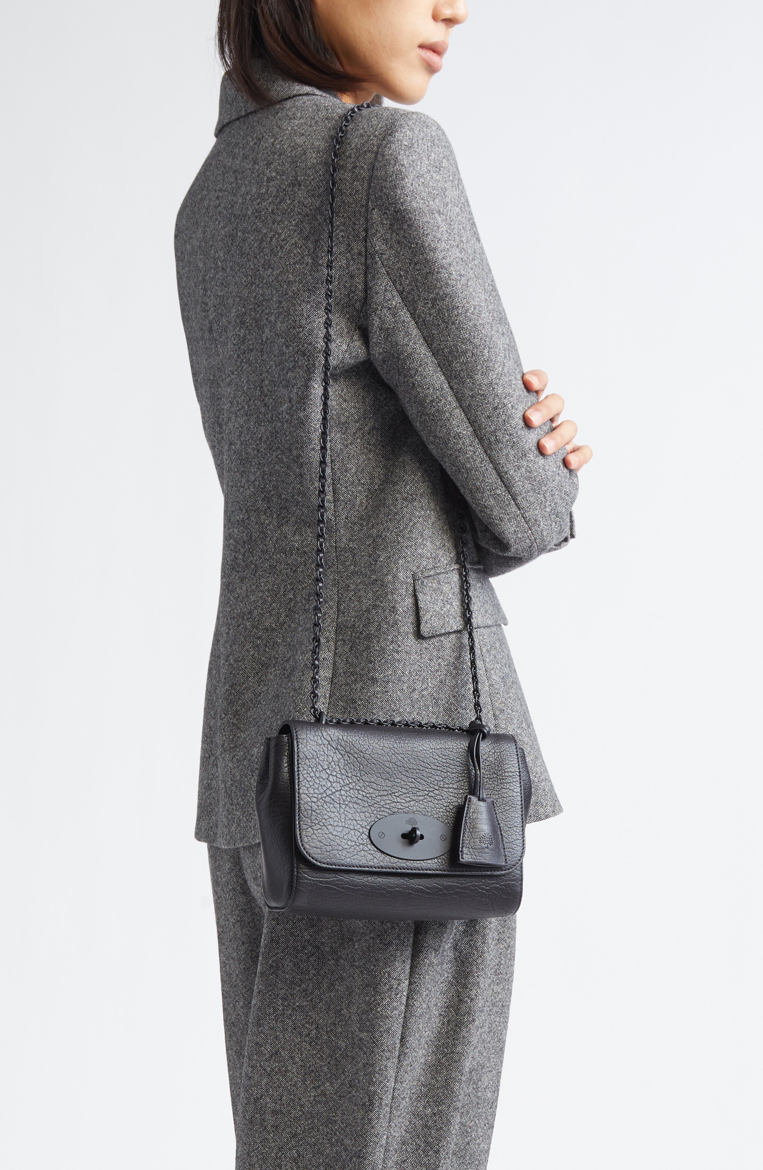 Mulberry Lily Grained Leather Shoulder Bag, Alternate, color, Black-Black