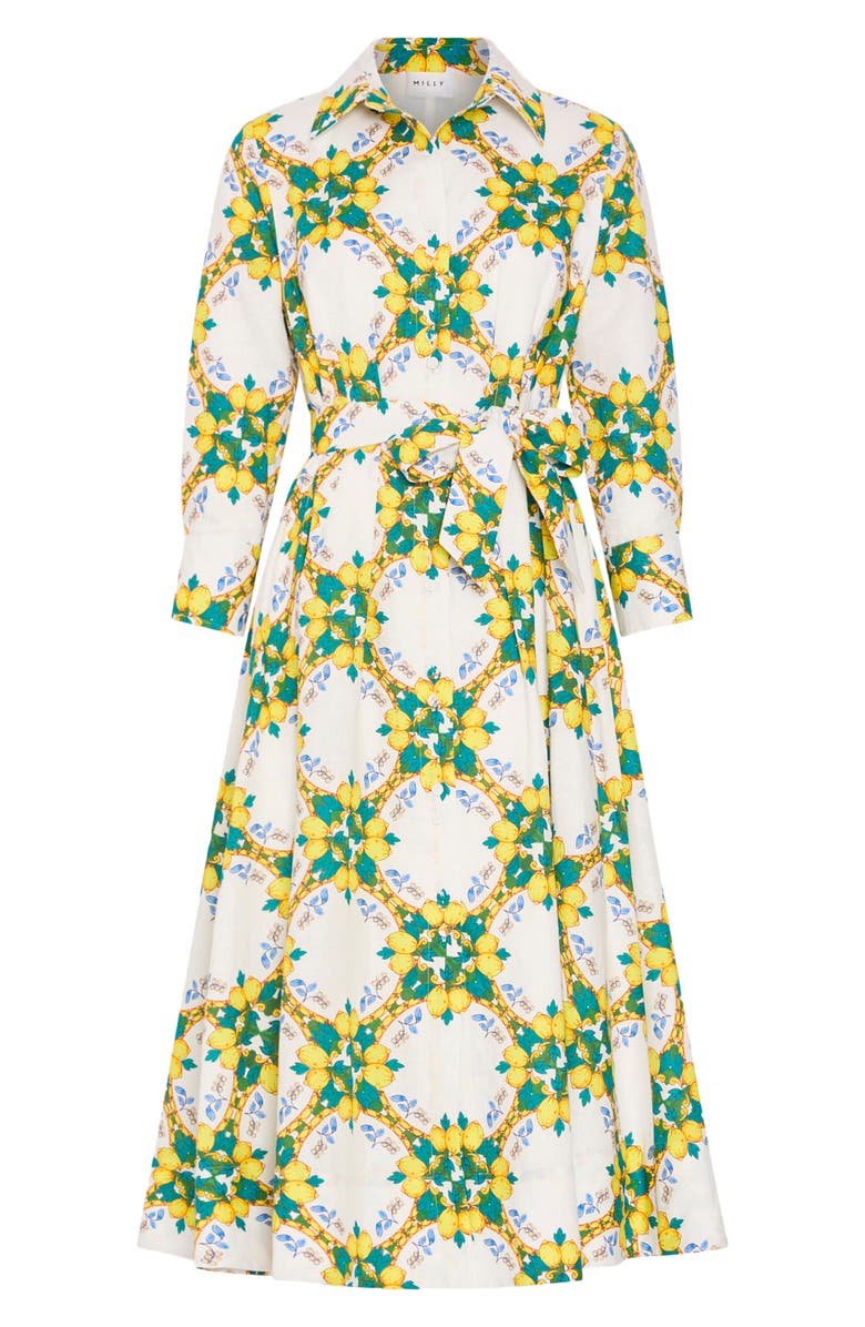 Milly Lexi Print Tie Waist Midi Shirtdress, Alternate, color, Yellow Multi