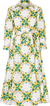 Milly Lexi Print Tie Waist Midi Shirtdress