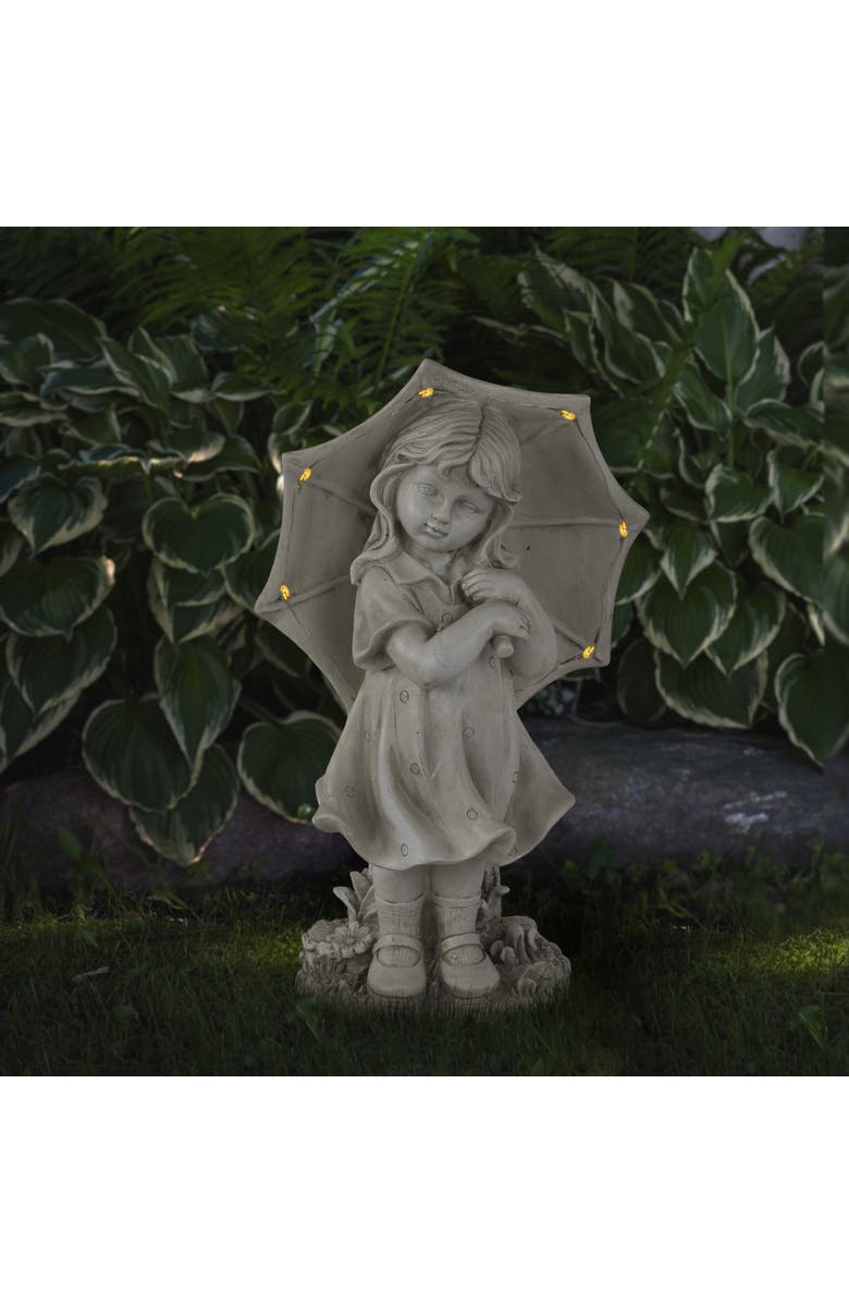 Northlight 18" Solar LED Lighted Girl with Umbrella Outdoor Garden Statue, Alternate, color, Gray