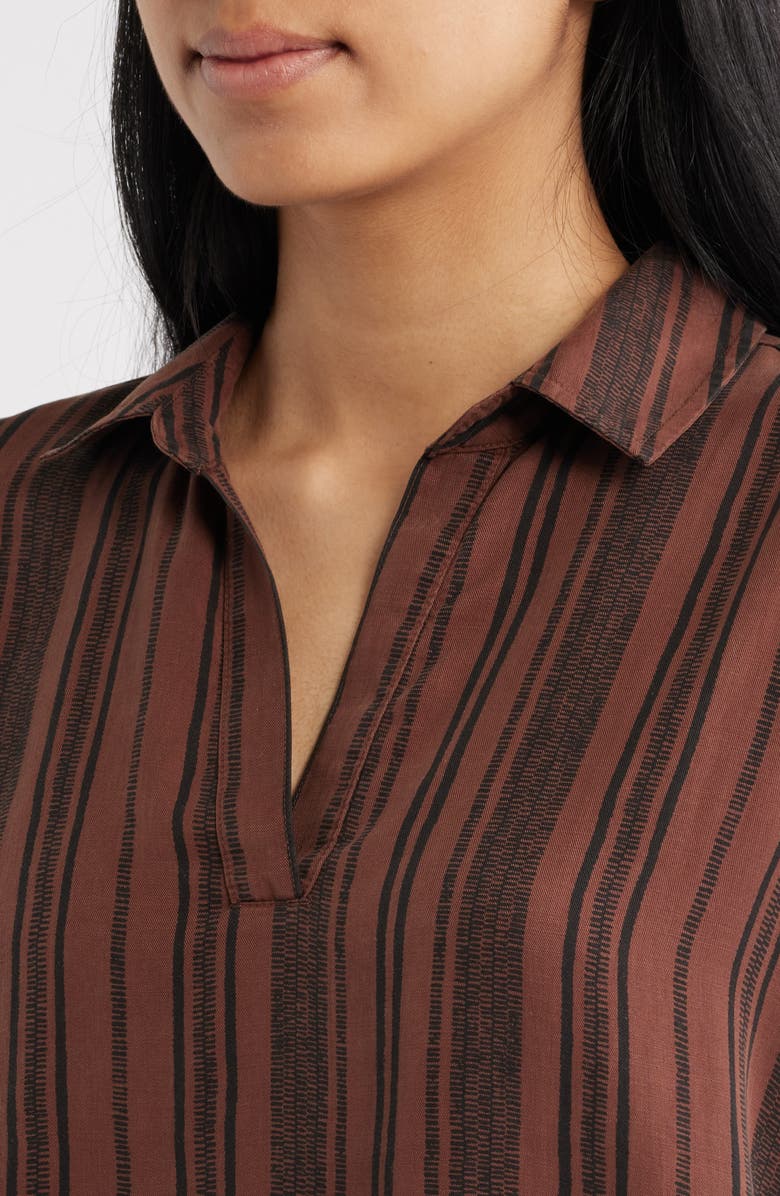 Cloth & Stone Collared Stripe Short Sleeve Shirt, Alternate, color, Sunset Truffle