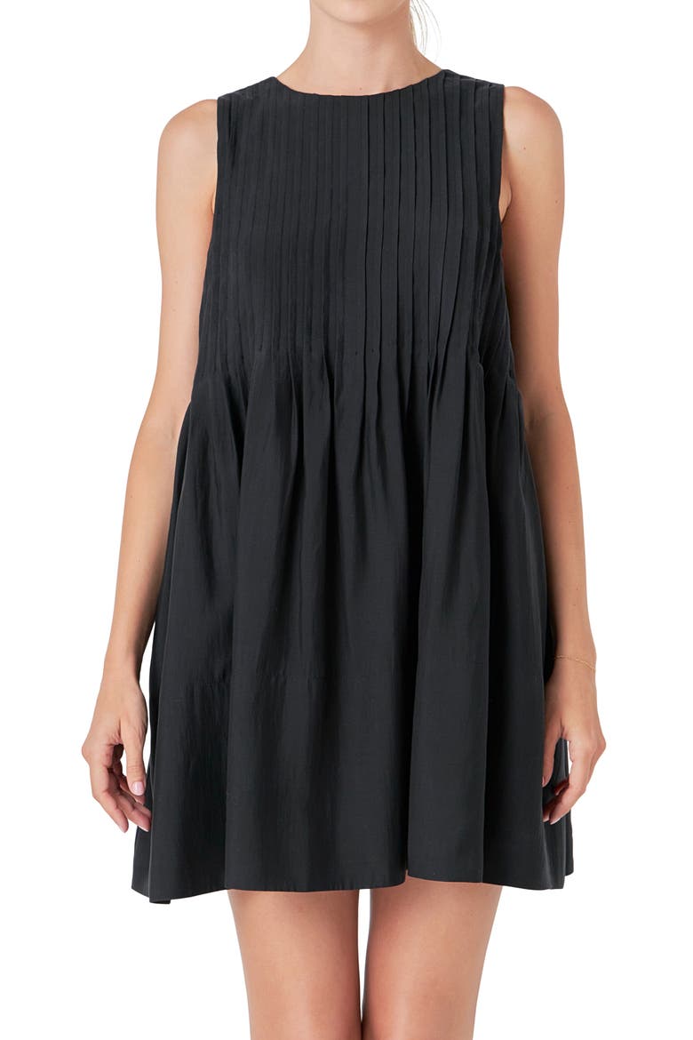 Pintuck Voluminous Sleeveless Minidress, Alternate, color, BLACK