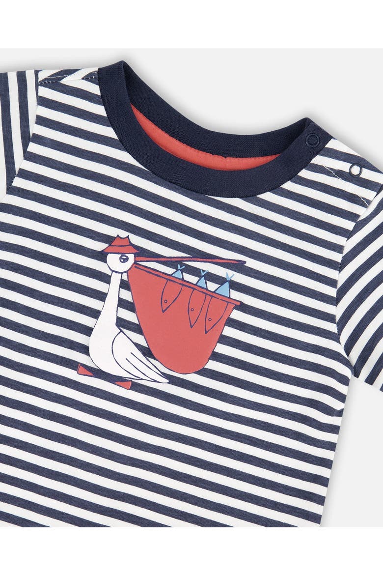 Organic Cotton Stripes T-Shirt and Short Set, Alternate, color, Blue Stripes and Blue