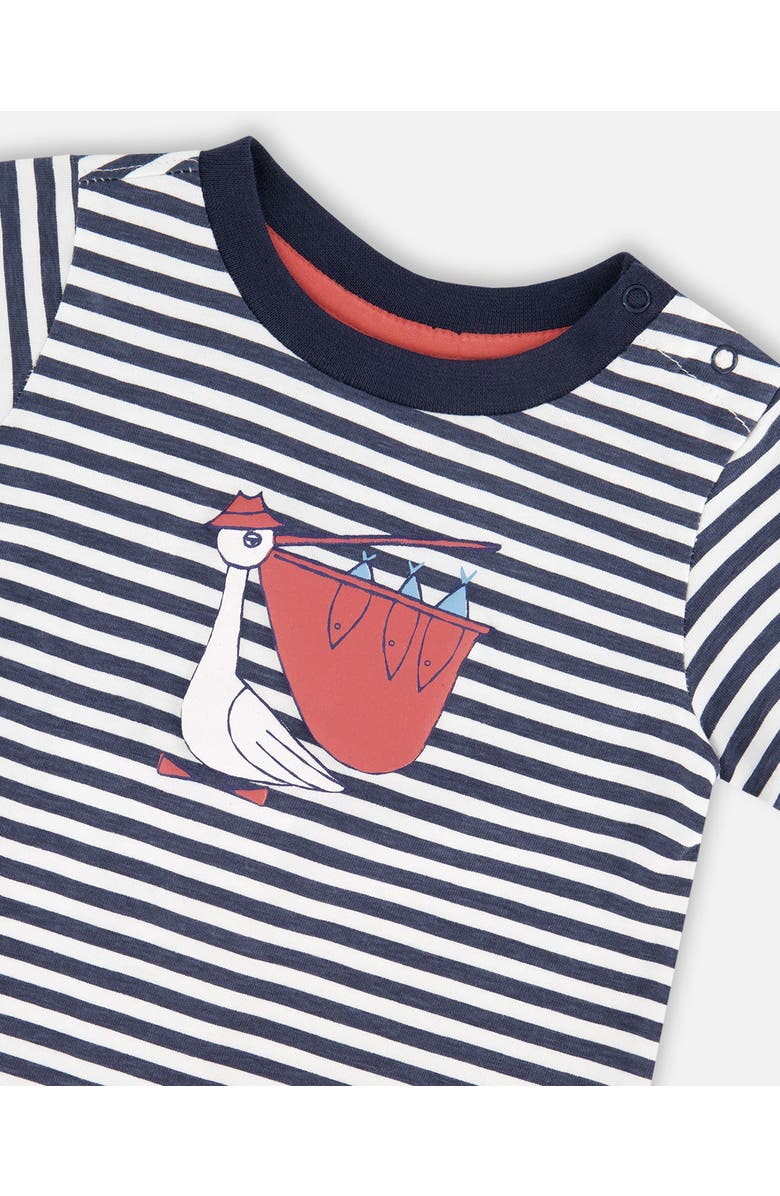 Deux par Deux Organic Cotton Stripes T-Shirt and Short Set, Alternate, color, Blue Stripes And Blue