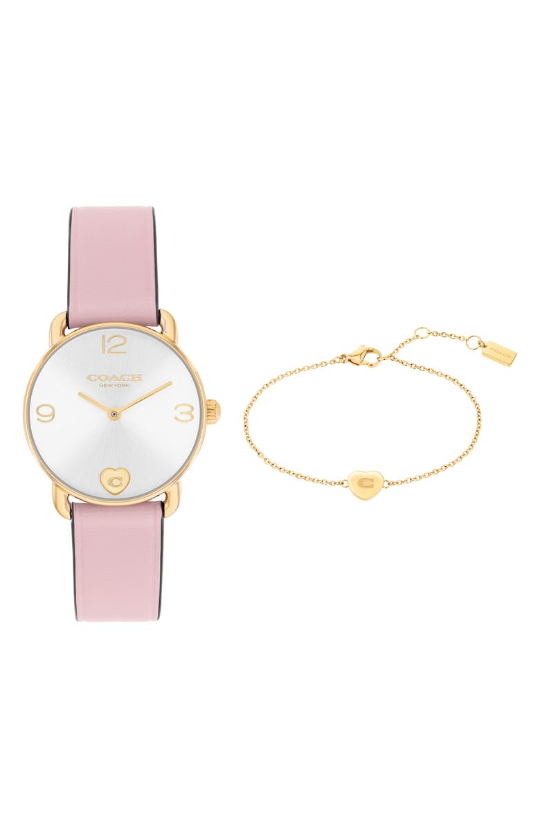 COACH Elliot Leather Strap Watch & Bracelet Set, 28mm, Main, color, 