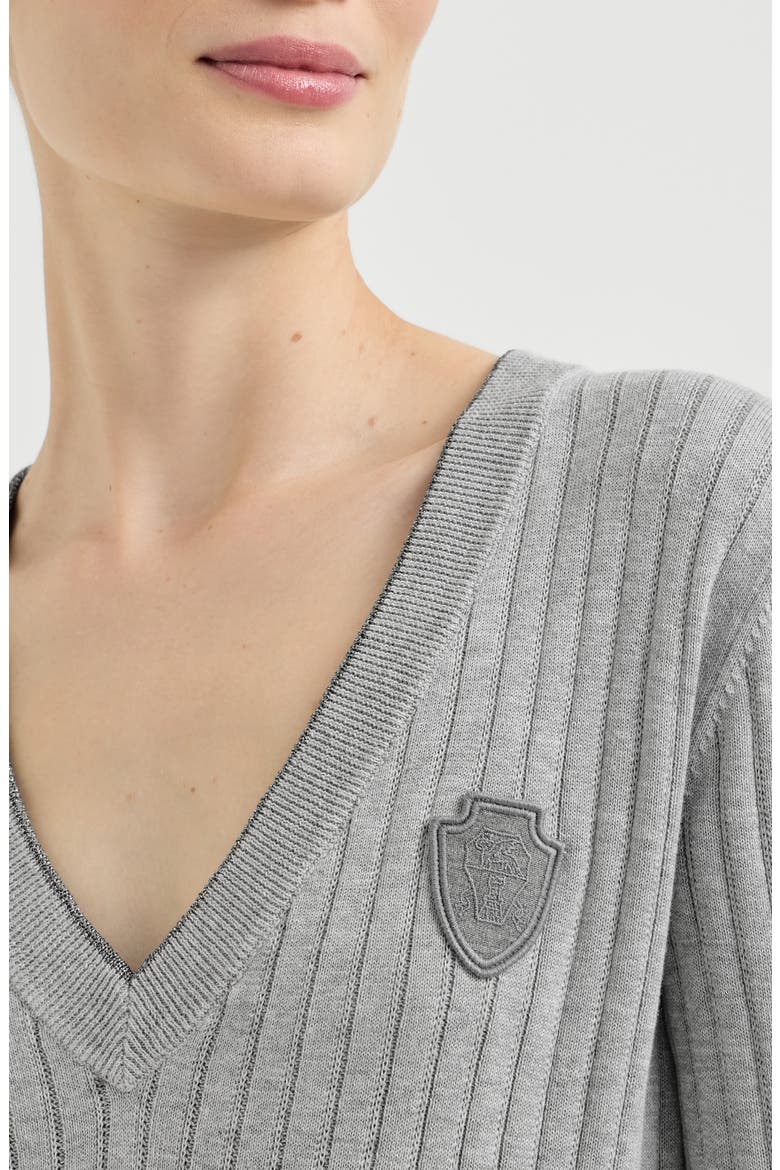 Cotton ribbed sweater with logo, Alternate, color, Grey