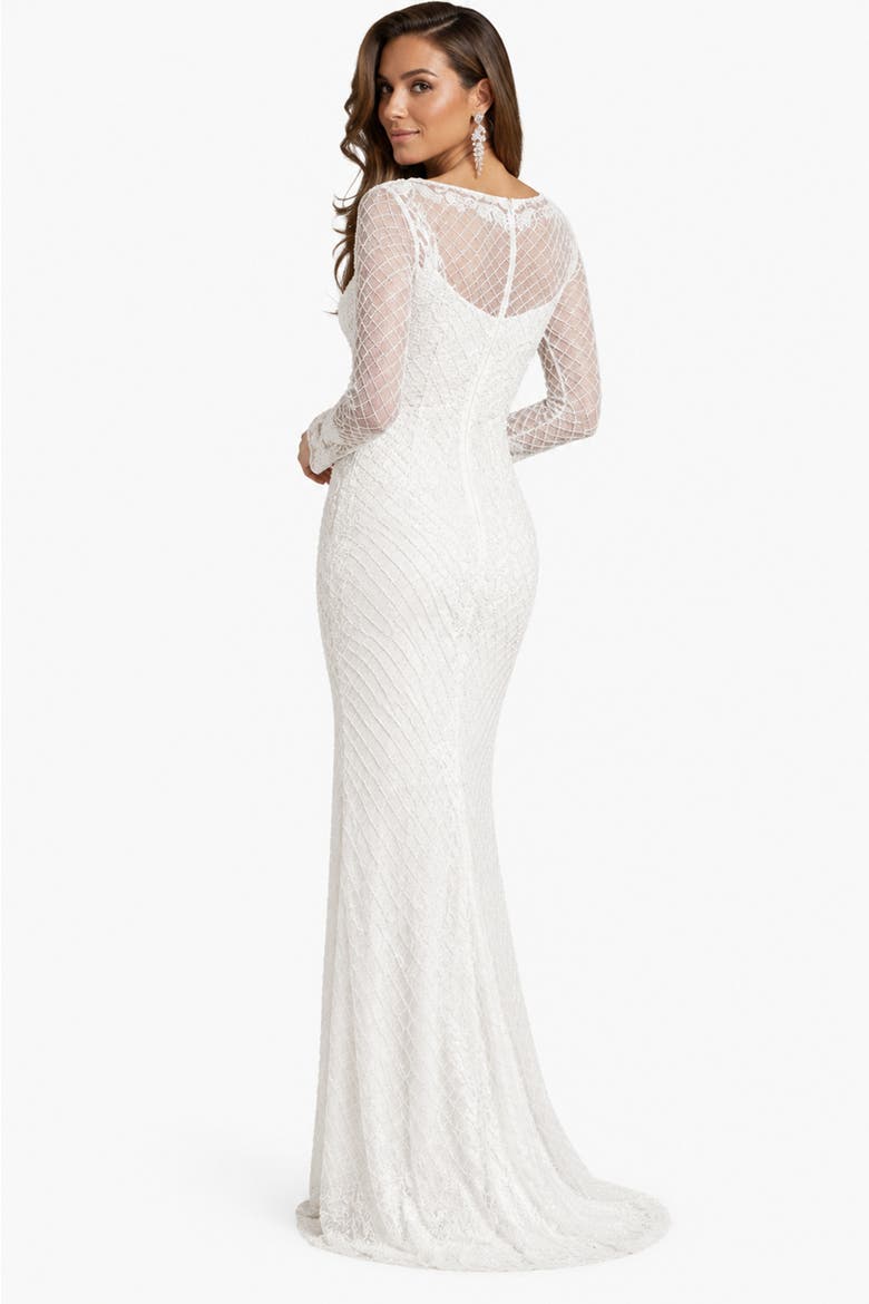 Beaded Faux-Wrap V-Neck Bridal Gown, Alternate, color, Ivory