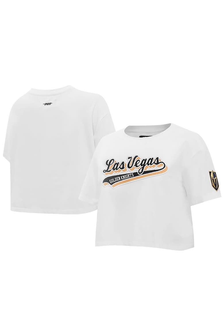 Women's Pro Standard White Vegas Golden Knights Boxy Script Tail Cropped T-Shirt, Alternate, color, White