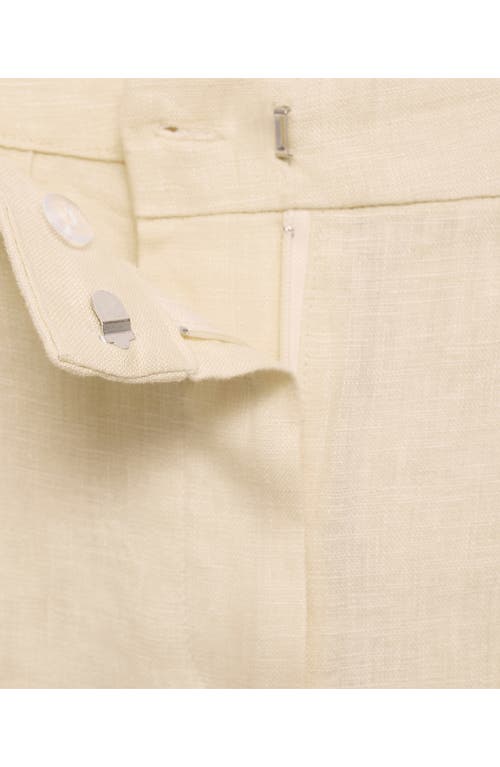 Mango Linen Straight Leg Crop Pants In White