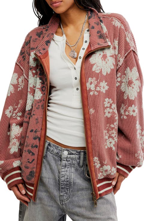 Print Mix Waffle Knit Cardigan