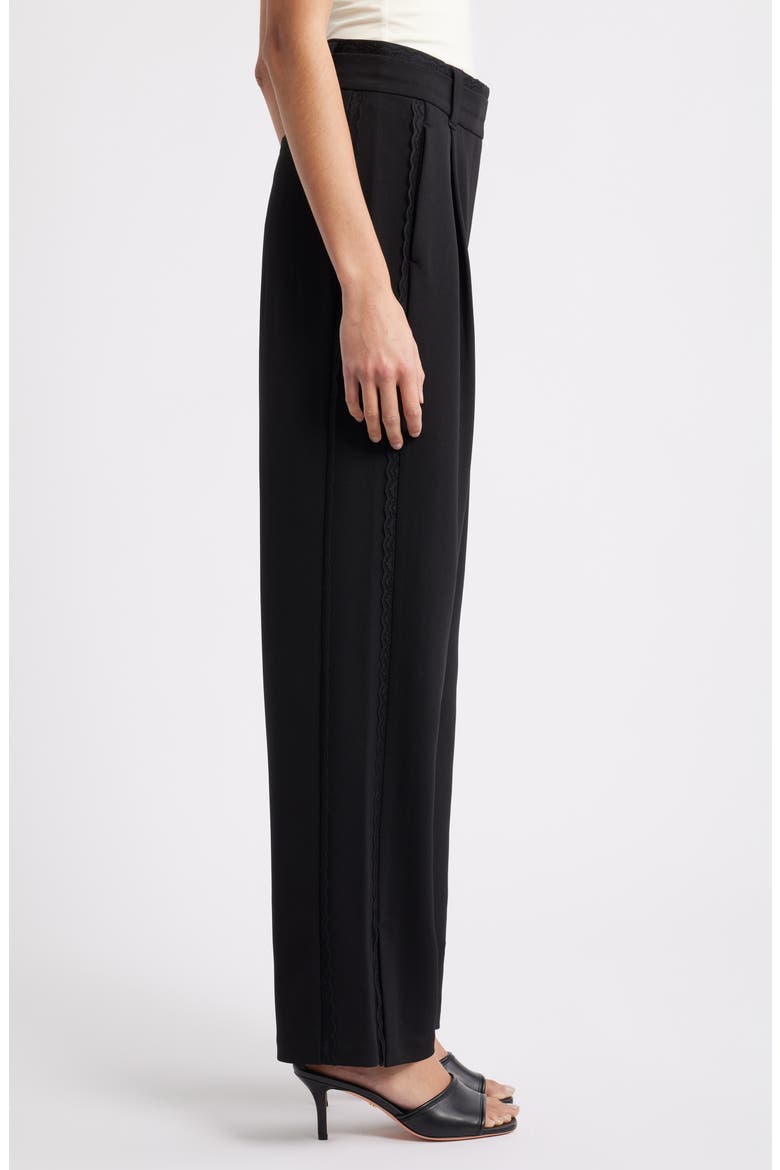 Ultra Skyrise Lace Trim Straight Leg Pant, Alternate, color, BLACK