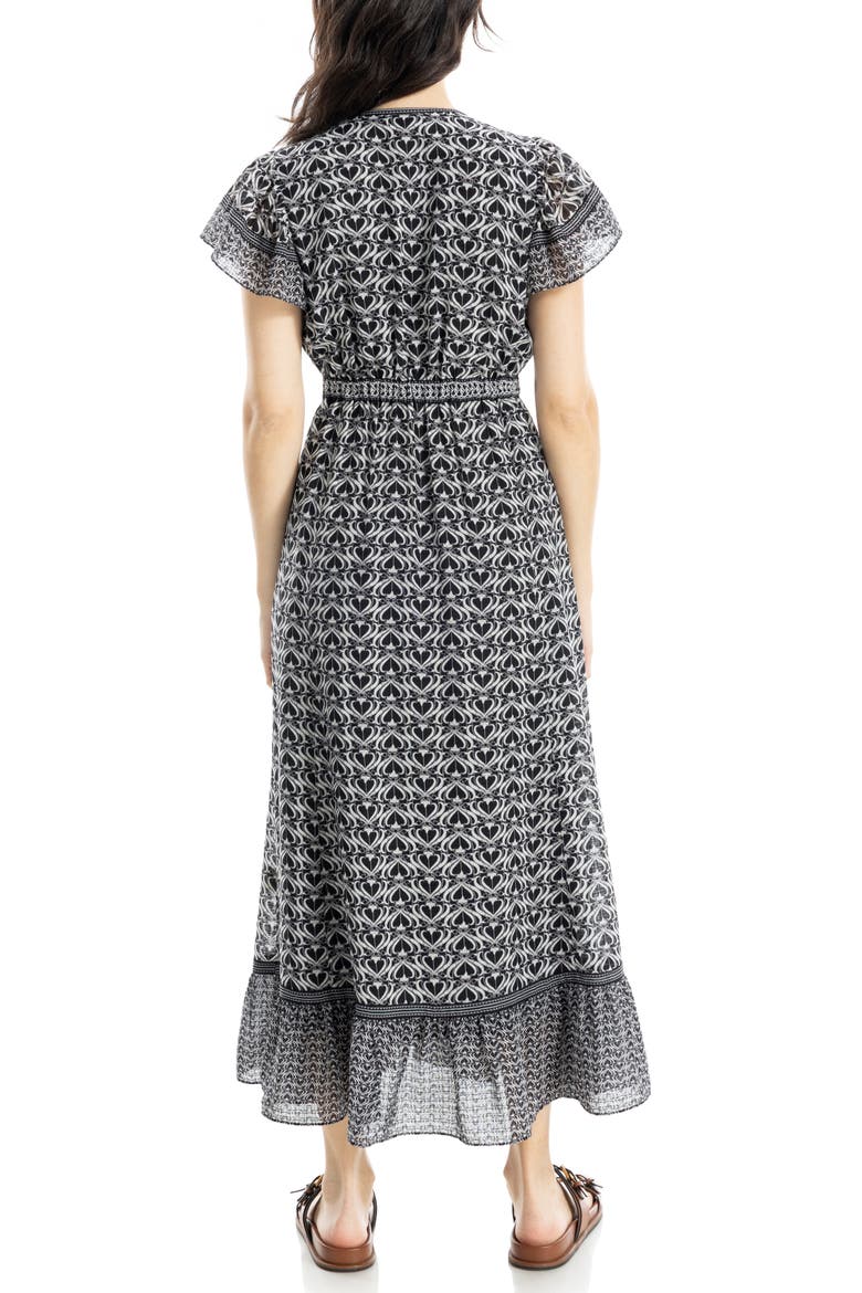 V-Neck Ruffle Sleeve Maxi Dress, Alternate, color, BLACK/ CREAM