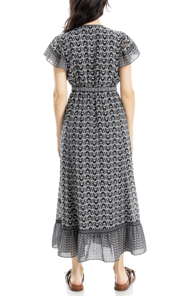 MAX STUDIO V-Neck Ruffle Sleeve Maxi Dress, Alternate, color, Black/ Cream