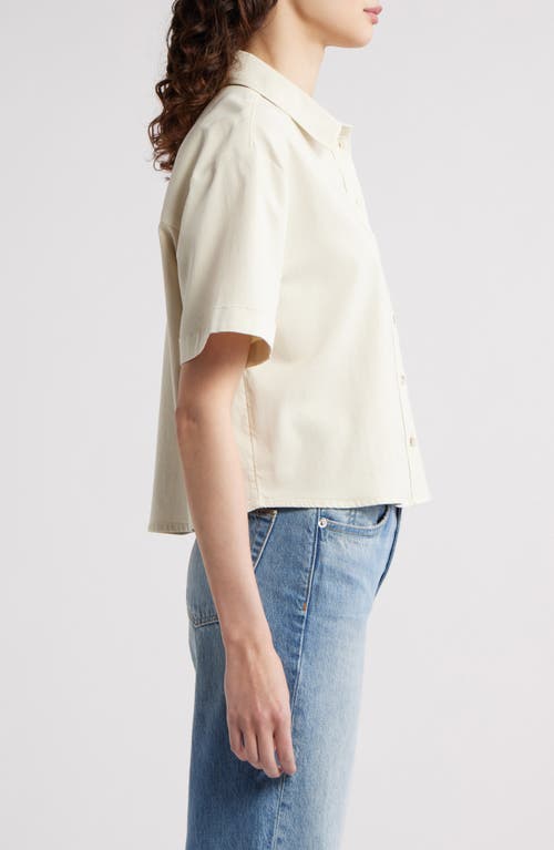 Treasure & Bond Boxy Short Sleeve Crop Button-up Shirt In Ivory Dove