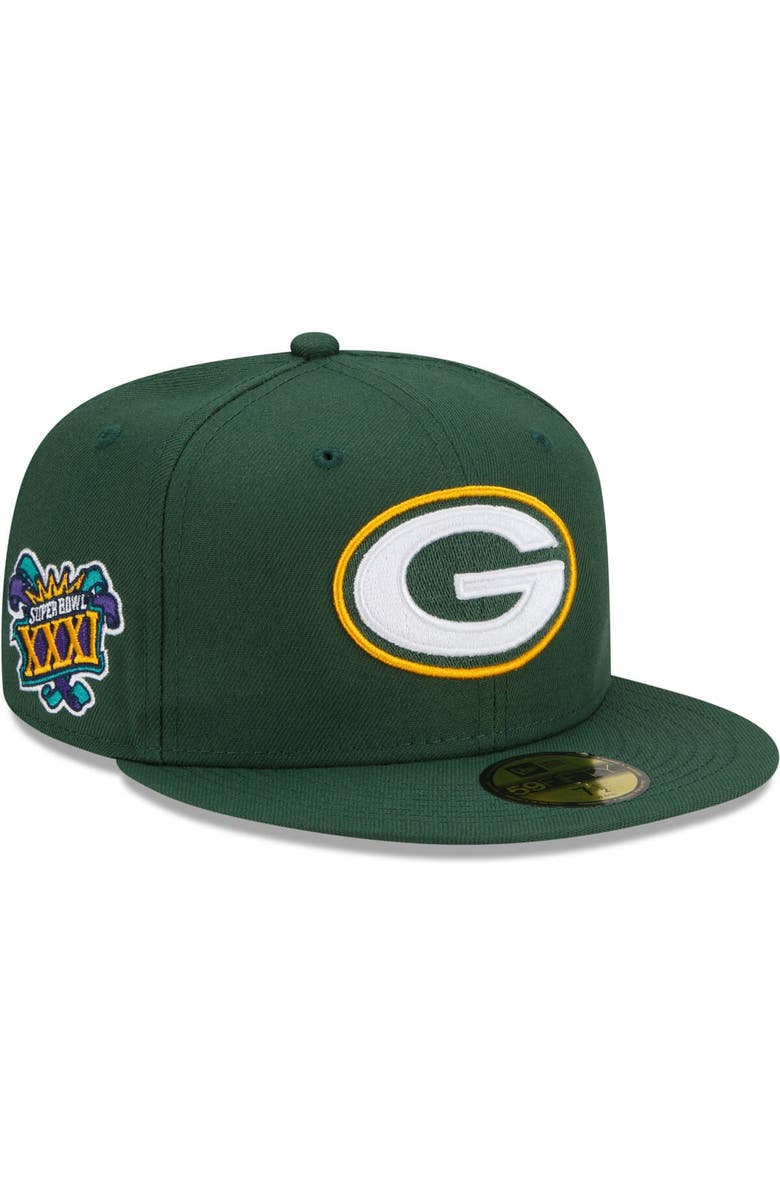 New Era Men's New Era Green Green Bay Packers Patch Up Super Bowl XXXI 59FIFTY Fitted Hat, Main, color, 