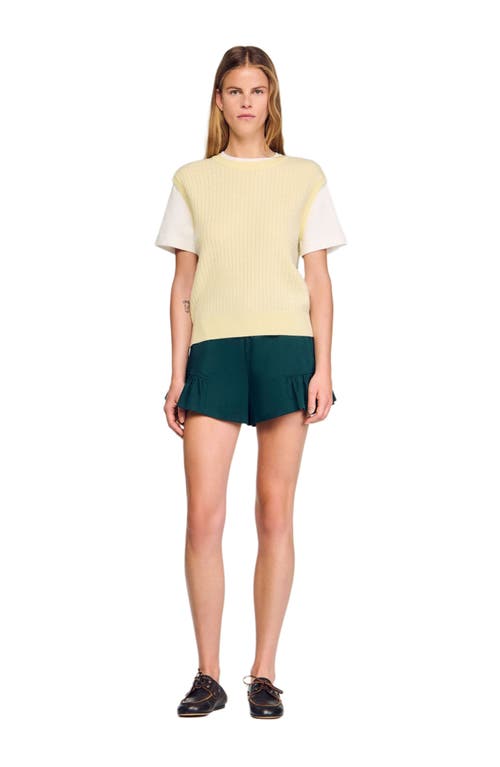 Sandro Womens Light Yellow Layered Short-sleeve Knitted Jumper In Multi