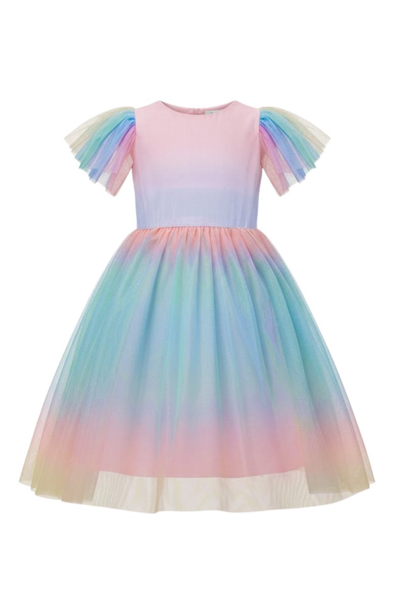 Mia Belle Girls Cotton Candy Dreams Flutter Sleeve Party Dress, Main, color, Pink