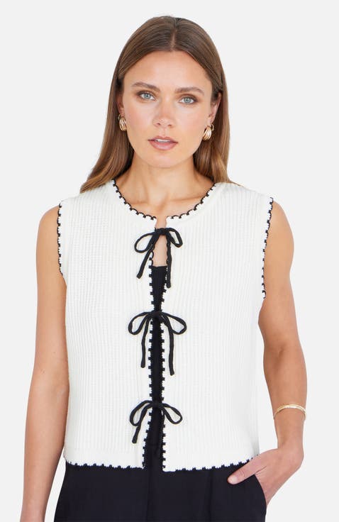 Knitted Bow Trim Waistcoat