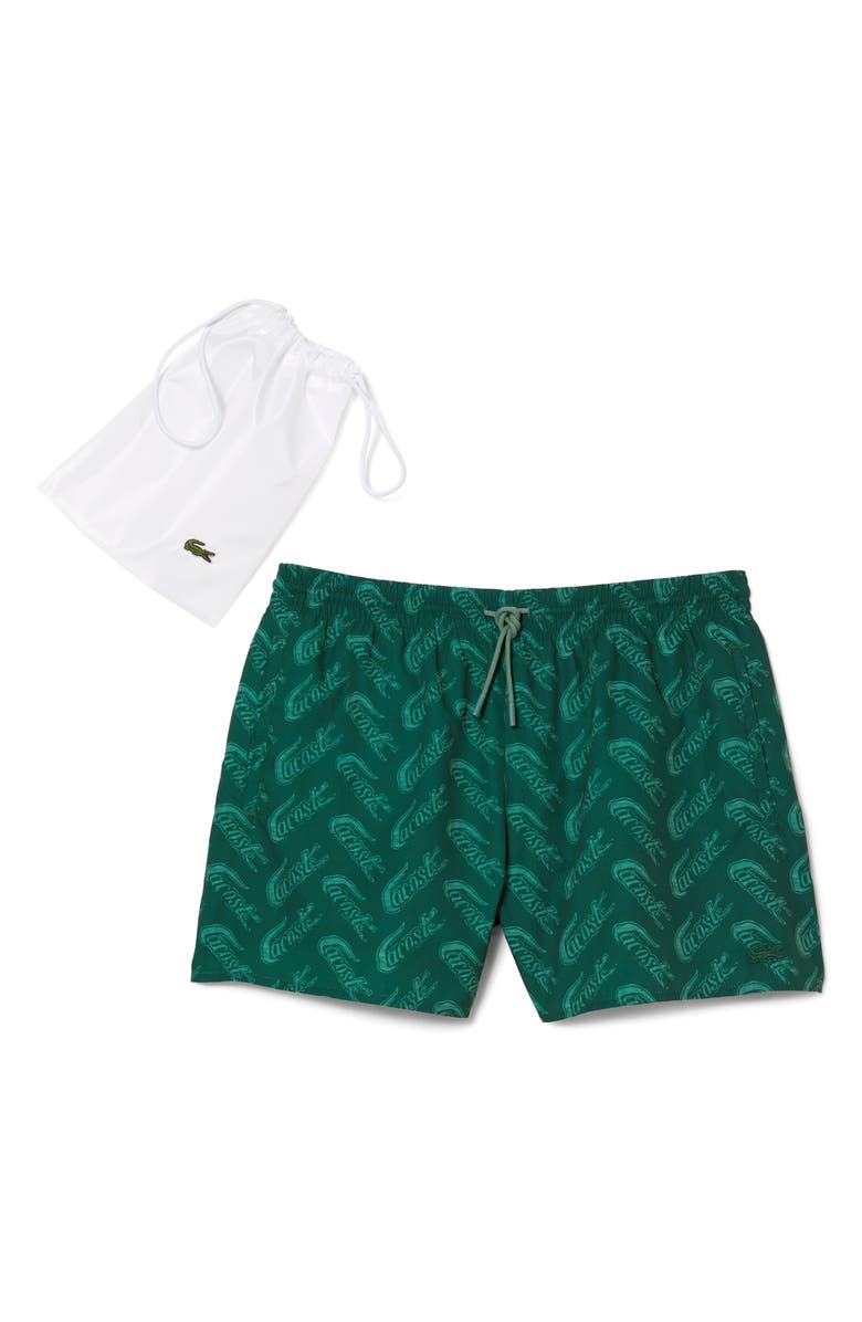 Lacoste Logo Print Cotton Swim Trunks, Alternate, color, 