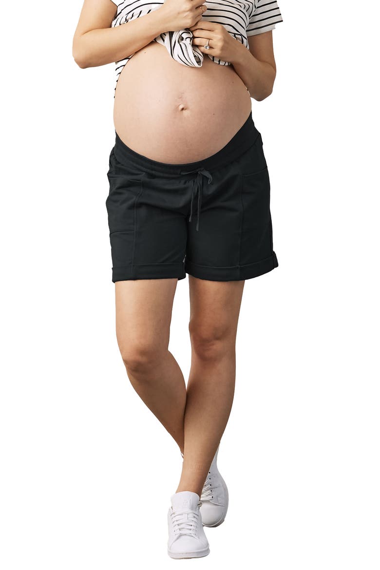 Cuff Cotton Blend Maternity Shorts, Alternate, color, BLACK