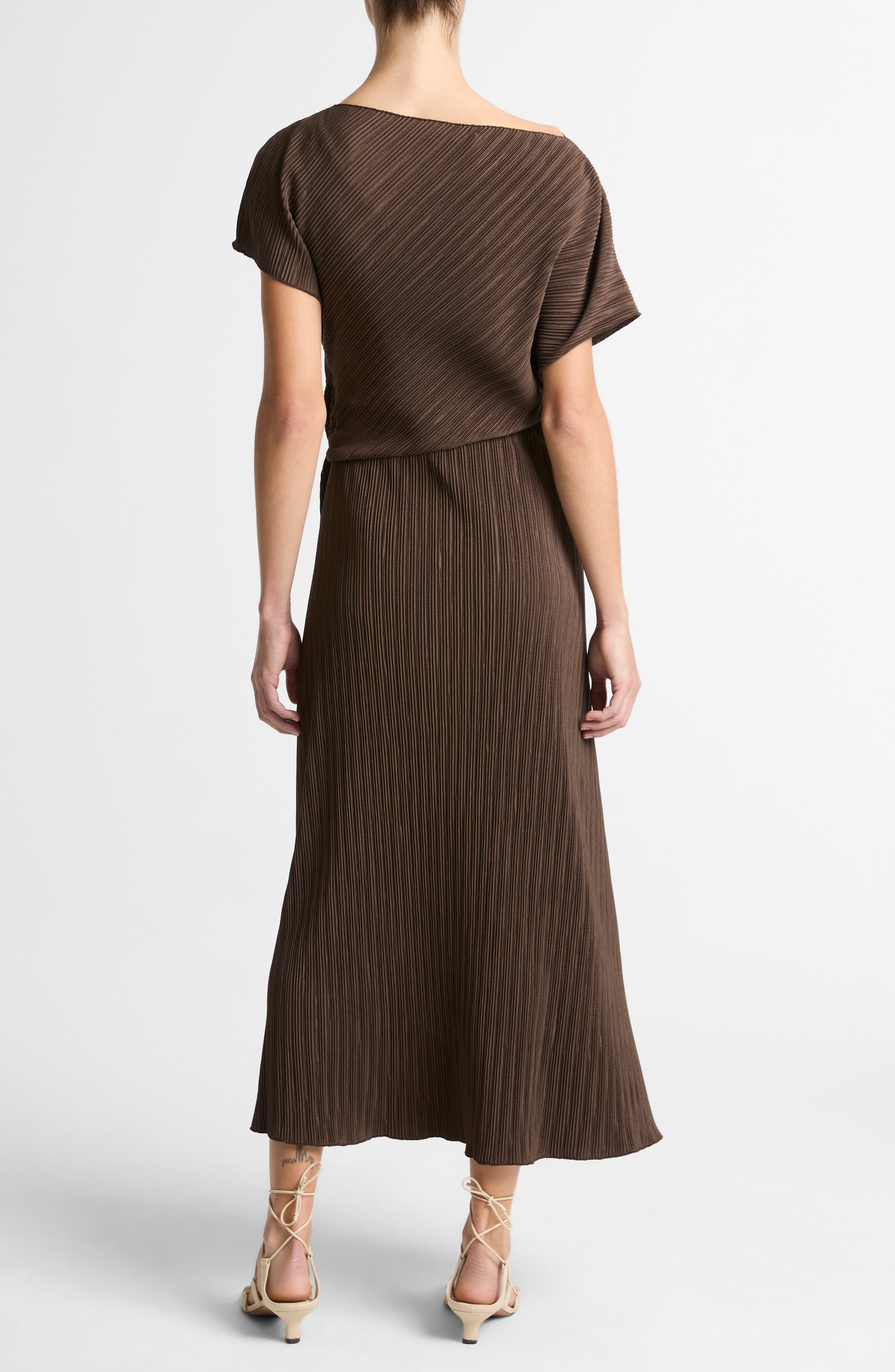 Diagonal Pleated Twist Waist Midi Dress - image 2