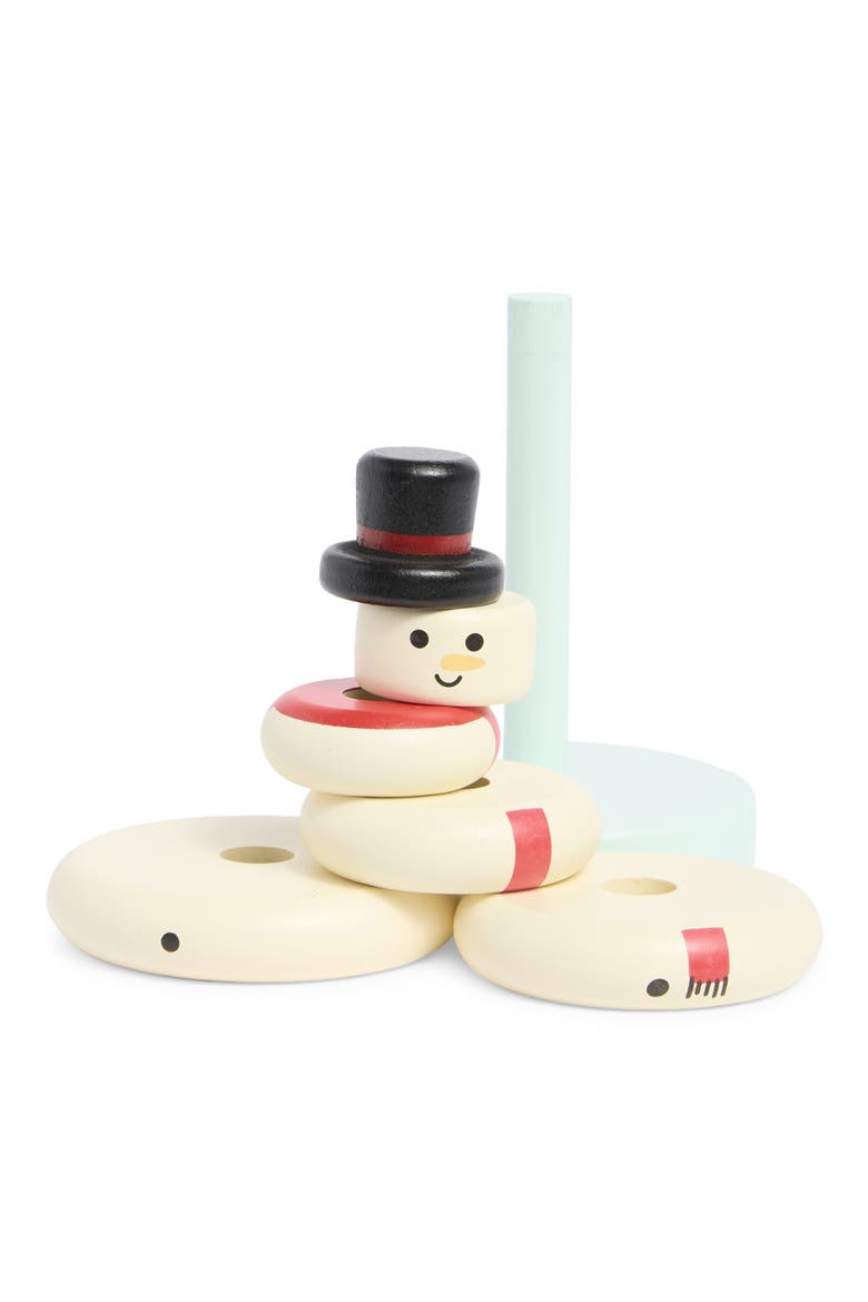 Snowman Stacking Ring Toy, Alternate, color, WHITE