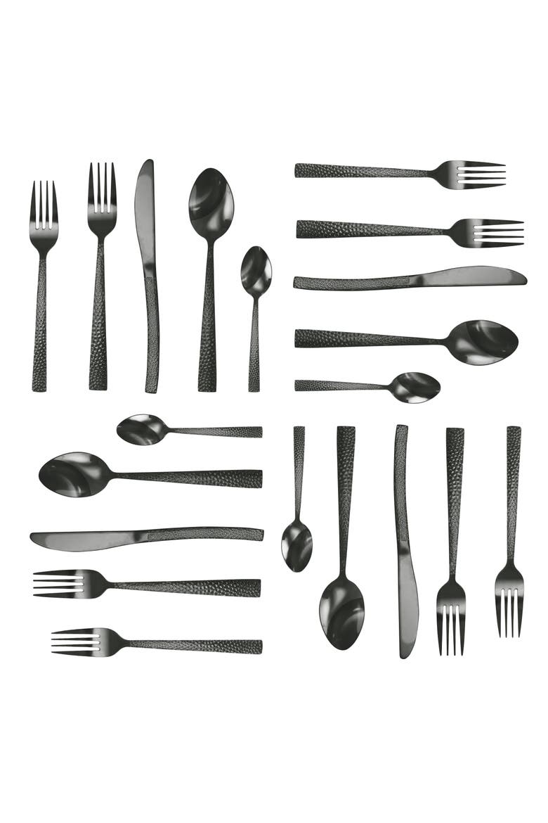 Baily 20 Piece Flatware Utensil Set, Stainless Steel Silverware Metal Service for 4, Alternate, color, Black