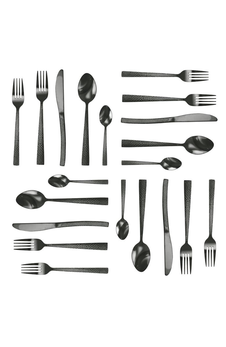 Megachef Baily 20 Piece Flatware Utensil Set, Stainless Steel Silverware Metal Service for 4, Alternate, color, Black