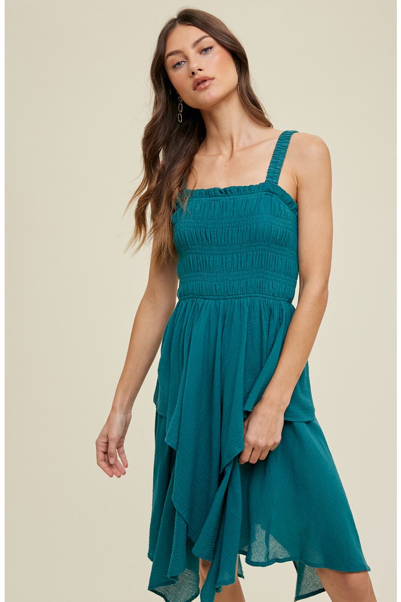 Smocked Handkerchief Hem Minidress, Alternate, color, TEAL
