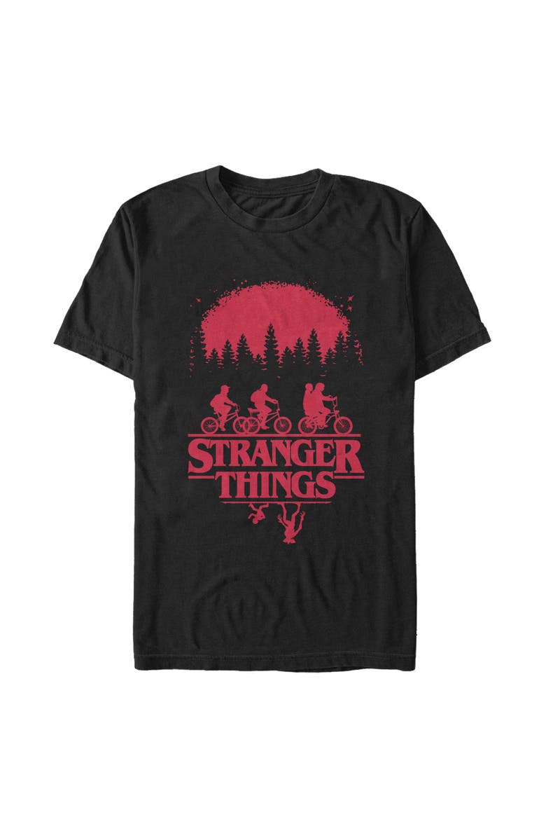 Stranger Things Men's Stranger Things Biking in Upside Down Logo Silhouettes  Graphic T-Shirt, Main, color, Black