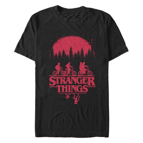 Men's Stranger Things Biking in Upside Down Logo Silhouettes  Graphic T-Shirt