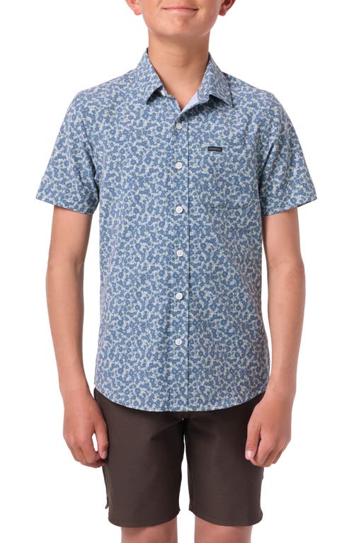 O'neill Kids' Trvlr Upf Traverse Print Short Sleeve Cotton Button-up Shirt In Blue