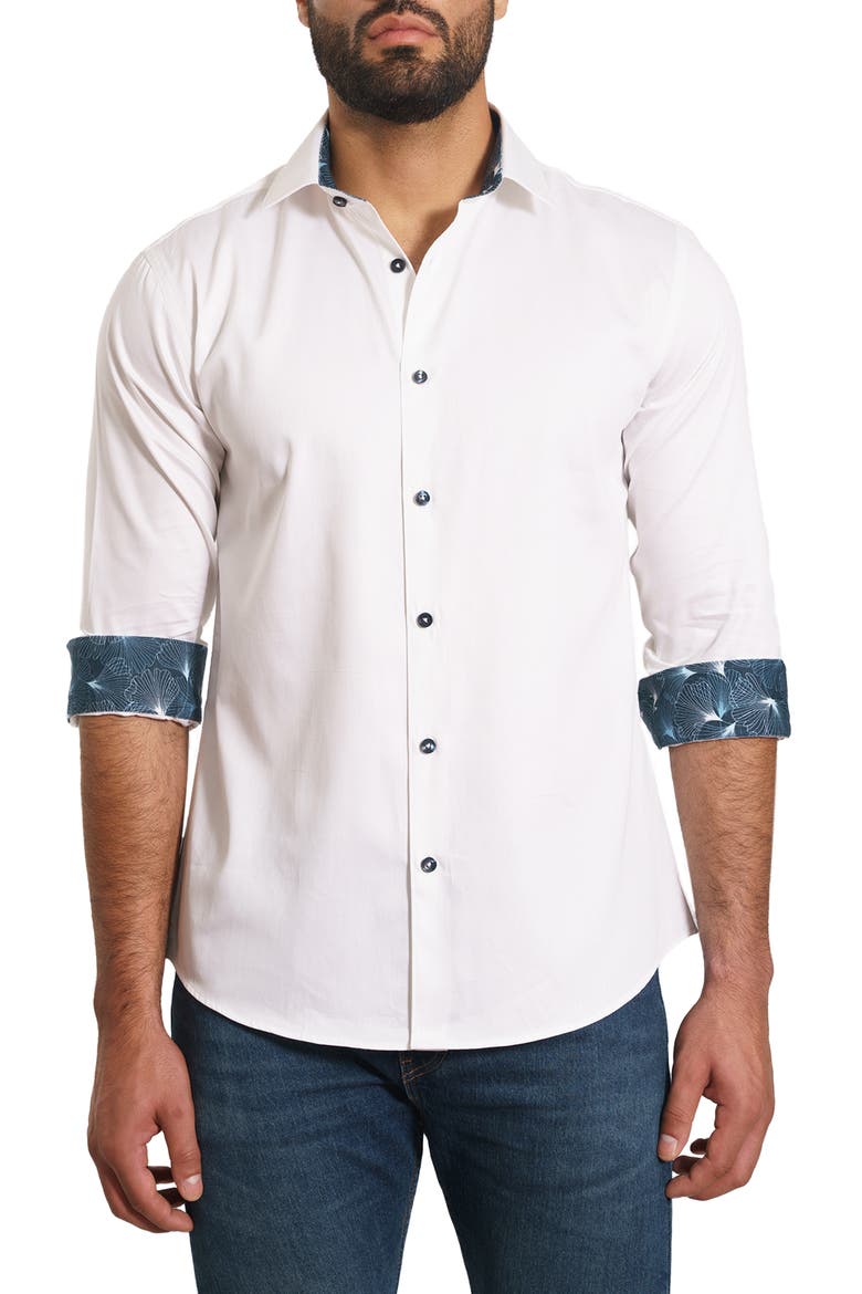 Trim Fit Solid Button-Up Shirt, Main, color, WHITE