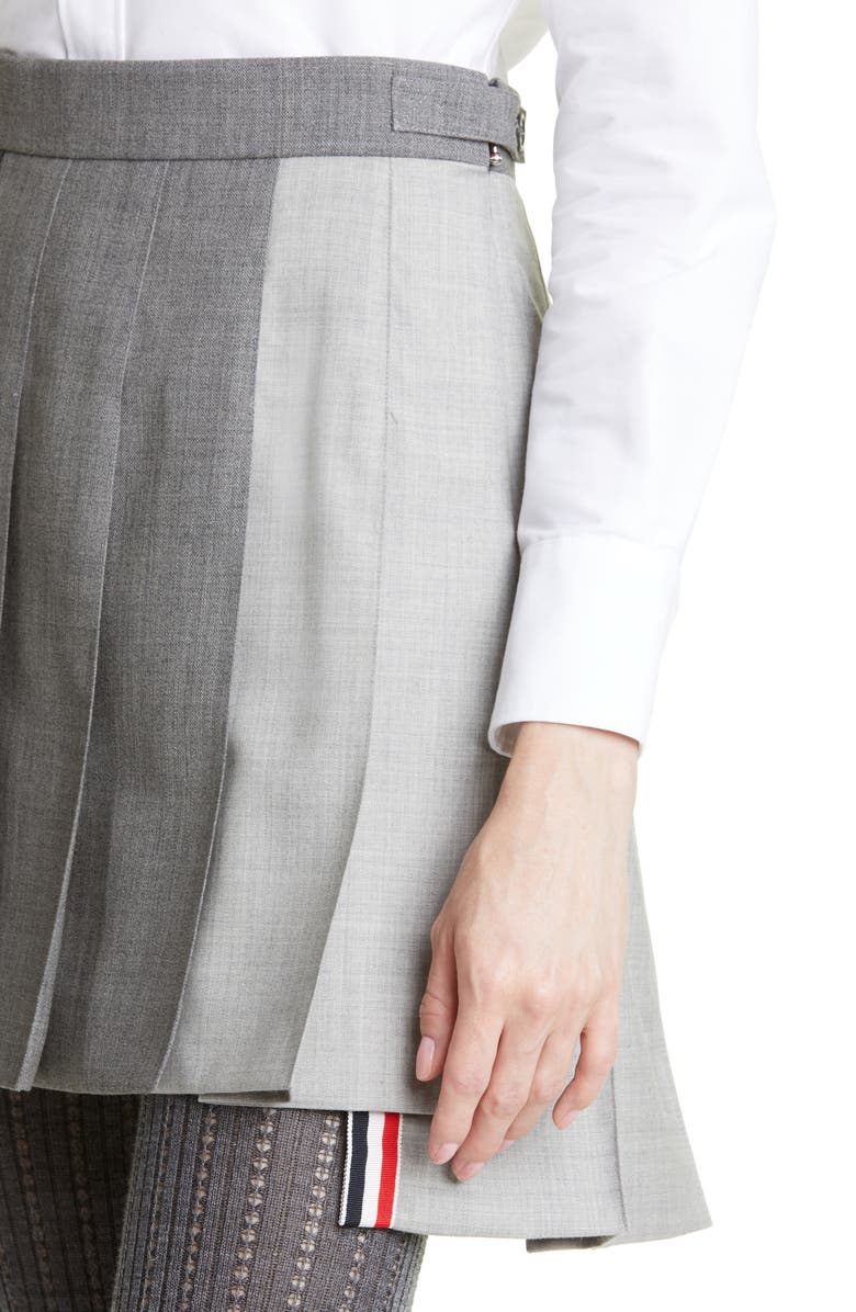 Thom Browne Colorblock Pleated Wool Miniskirt, Alternate, color,