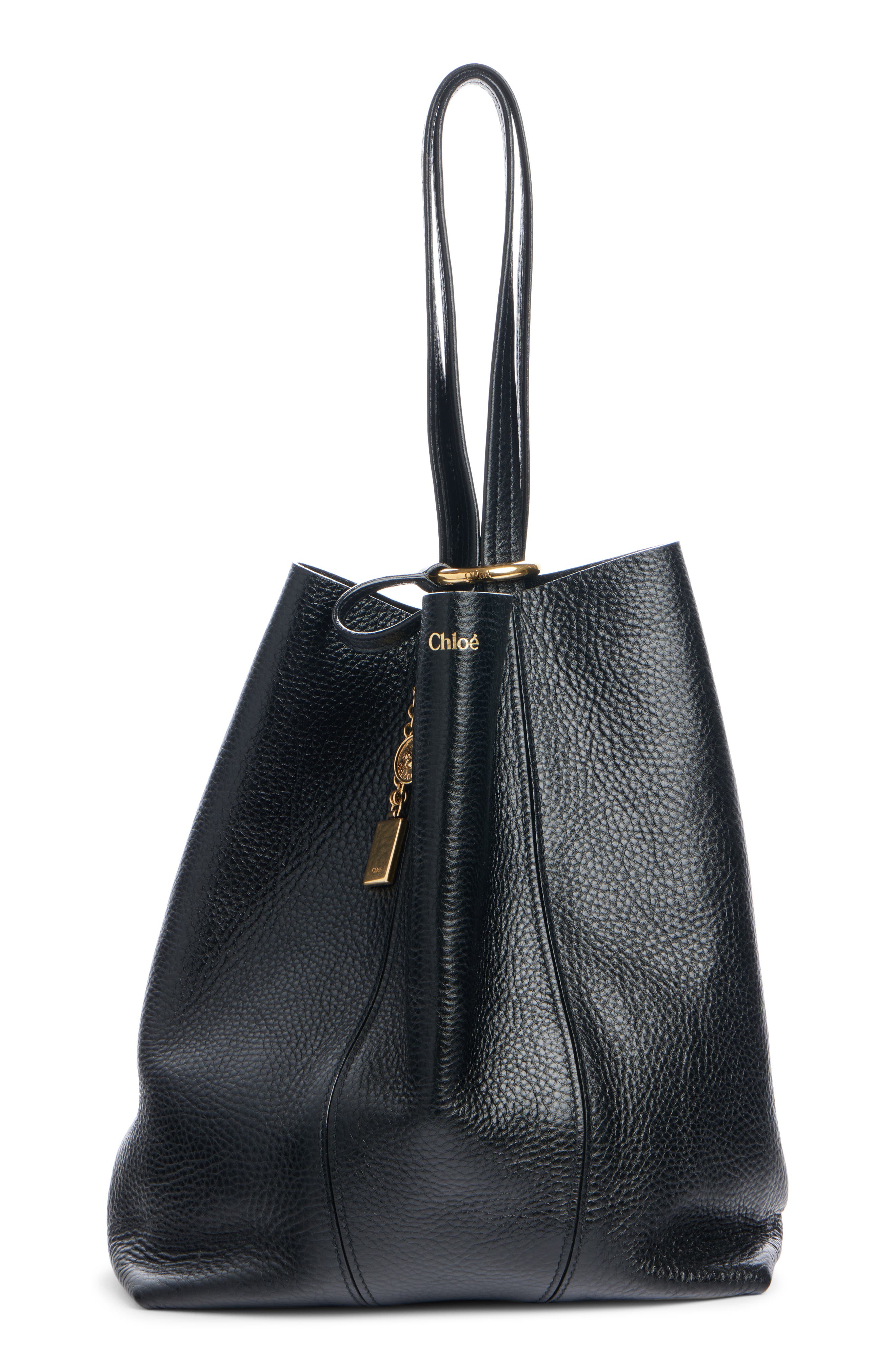 Chloé Spin Leather Tote, Alternate, color, 001 Black