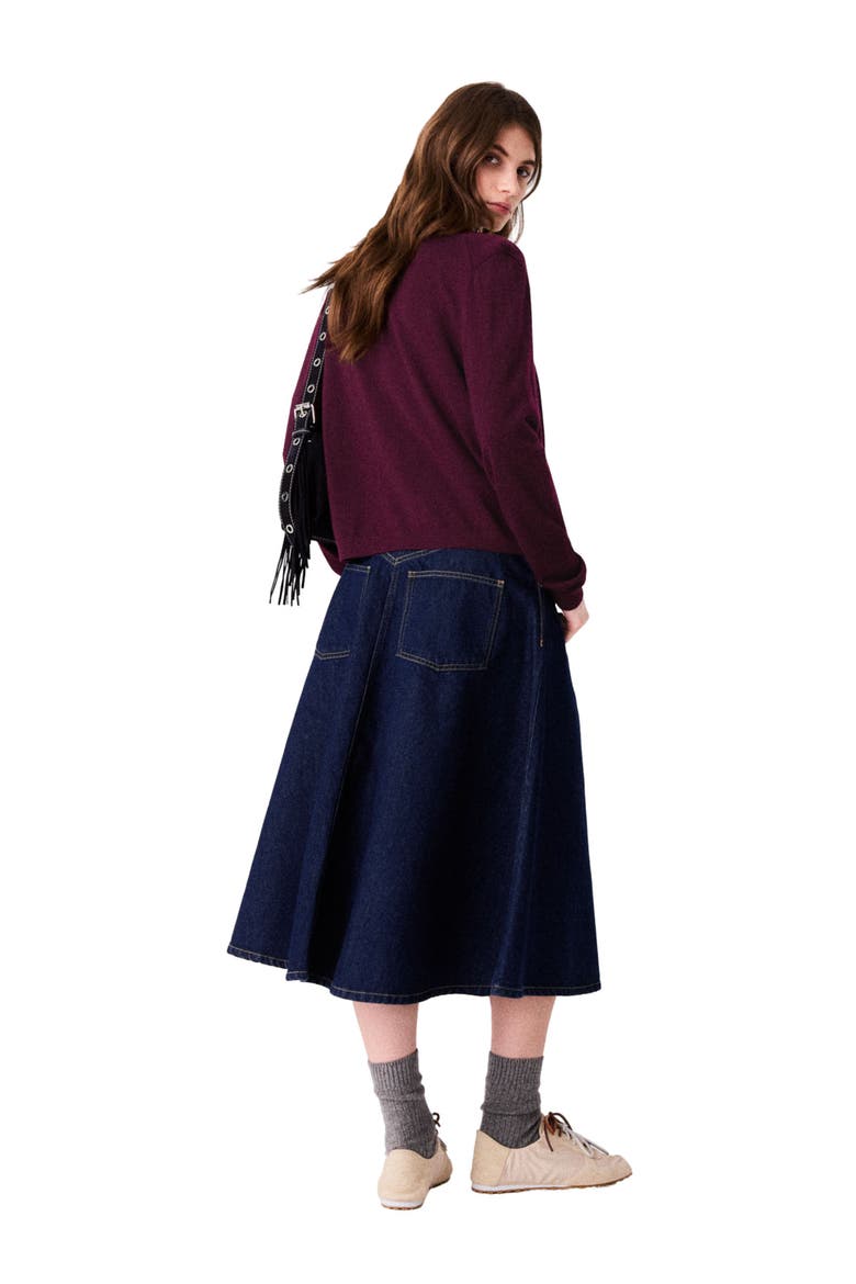 Mid-length flared denim skirt, Alternate, color, Navy