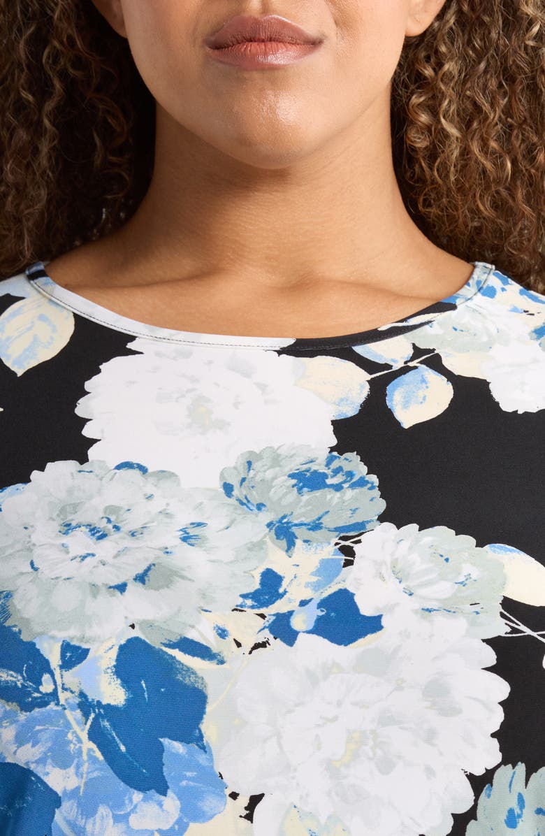 AK ANNE KLEIN Floral Print Tulip Sleeve Top, Alternate, color, Anne Black Multi